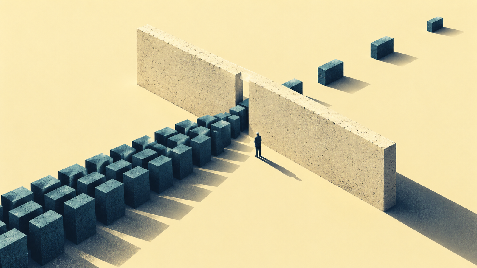Computing blocks queuing at a narrow opening, illustrating a memory bottleneck.